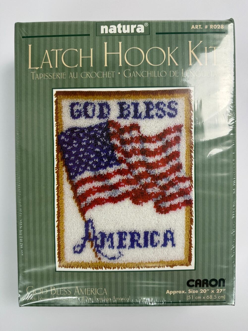 VTG Latch Hook Kit God Bless America 20" x 27" NIB/Sealed American Flag